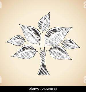 Illustration of Scratchboard Engraved Tree with White Fill isolated on a Beige Background Stock Vector