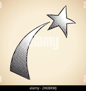 Illustration of Scratchboard Engraved Icon of Shooting Star with White Fill isolated on a Beige Background Stock Vector