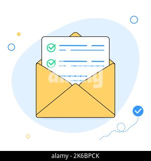 Survey vote email checklist icon vector or mail letter with online task exam form selection flat cartoon illustration, concept of digital envelope Stock Vector