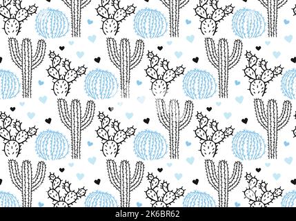 Cactus and hearts pattern Stock Vector