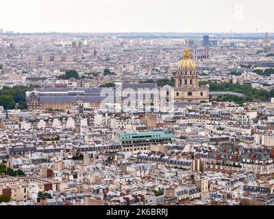 Paris (France): panoramic view of buildings in the 7th arrondissement (district) and the Invalides District from the Eiffel Tower Stock Photo