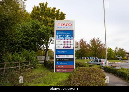 Ashford, Kent, UK. 13th Oct, 2022. The cost of fuel although still high has stabilised somewhat, with a litre of unleaded petrol at this petrol station at 161.9 Photo Credit: Paul Lawrenson/Alamy Live News Stock Photo