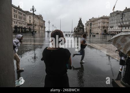 Rainy afternoon in Unity of Italy Square (Piazza Unita d' Italia). Trieste, Italy Stock Photo