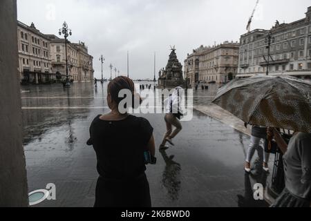 Rainy afternoon in Unity of Italy Square (Piazza Unita d' Italia). Trieste, Italy Stock Photo