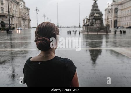 Rainy afternoon in Unity of Italy Square (Piazza Unita d' Italia). Trieste, Italy Stock Photo