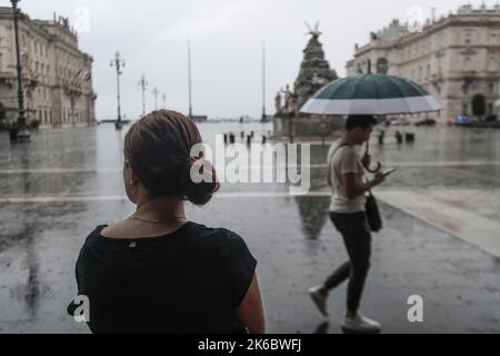 Rainy afternoon in Unity of Italy Square (Piazza Unita d' Italia). Trieste, Italy Stock Photo