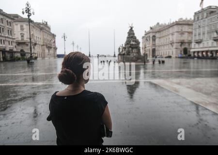 Rainy afternoon in Unity of Italy Square (Piazza Unita d' Italia). Trieste, Italy Stock Photo