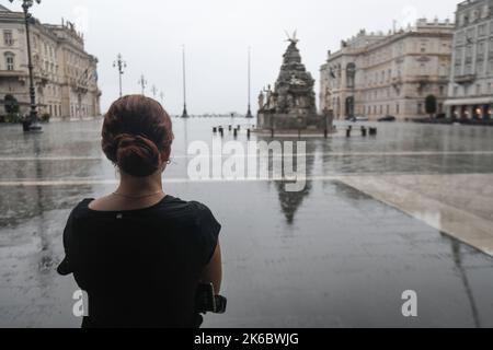 Rainy afternoon in Unity of Italy Square (Piazza Unita d' Italia). Trieste, Italy Stock Photo