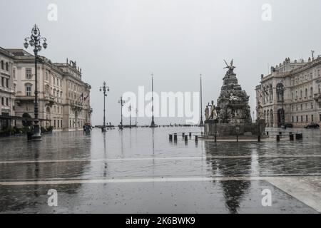 Rainy afternoon in Unity of Italy Square (Piazza Unita d' Italia). Trieste, Italy Stock Photo