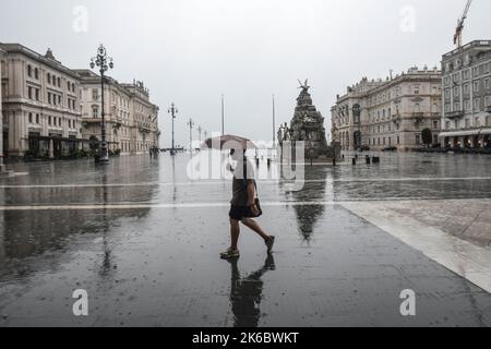 Rainy afternoon in Unity of Italy Square (Piazza Unita d' Italia). Trieste, Italy Stock Photo