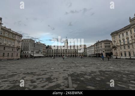 Rainy afternoon in Unity of Italy Square (Piazza Unita d' Italia). Trieste, Italy Stock Photo