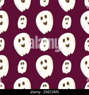 Haloween cute ghosts seamless pattern. Background with simple spooky character or smily ghostly monsters. Vector illustration for print, fabric Stock Vector