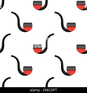 Wooden Smoking Pipe Silhouette Seamless Pattern Isolated on White Background Stock Vector