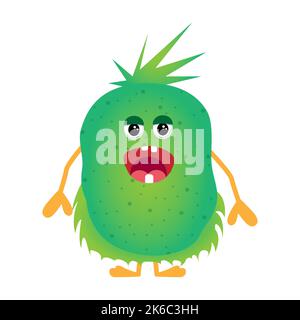 Funny hairy monster with a big smile. Vector illustration isolated on white Stock Vector