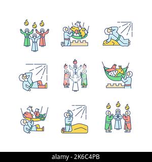 Bible narratives RGB color icons set Stock Vector