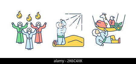 Biblical stories RGB color icons set Stock Vector