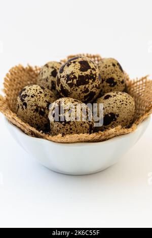 Set of Quail eggs on white background Stock Photo