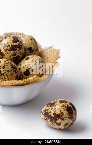 Set of Quail eggs on white background Stock Photo
