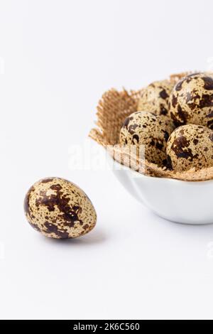 Set of Quail eggs on white background Stock Photo