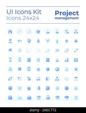Project management pixel perfect flat gradient two-color ui icons kit Stock Vector
