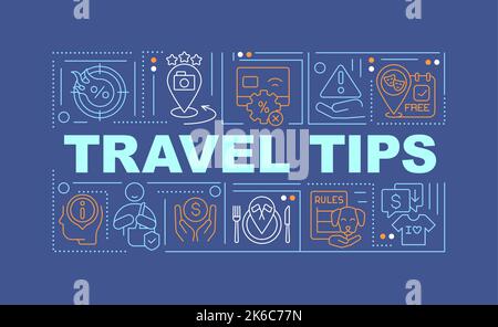 Travel tips word concepts dark blue banner Stock Vector