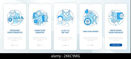 Improving self esteem ways blue onboarding mobile app screen Stock Vector