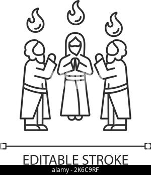 Apostles with holy tongues of fire linear icon Stock Vector