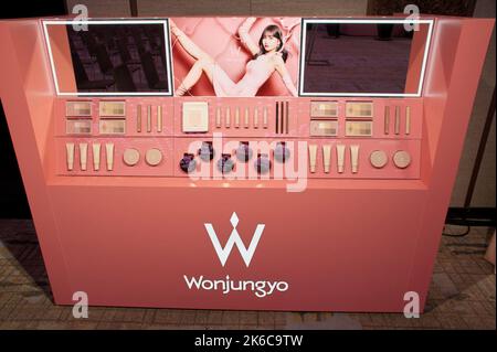 Tokyo, Japan. 13th Oct, 2022. Products are displayed during the launch event for beauty brand 'Wonjungyo' in Tokyo, Japan on Thursday October 13, 2022. Photo by Keizo Mori/UPI Credit: UPI/Alamy Live News Stock Photo