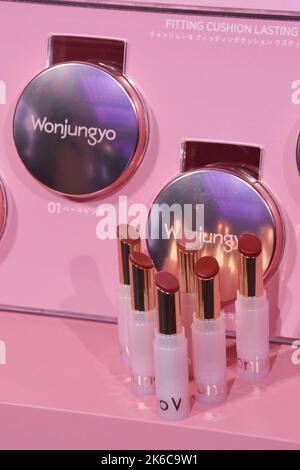 Tokyo, Japan. 13th Oct, 2022. Products are displayed during the launch event for beauty brand 'Wonjungyo' in Tokyo, Japan on Thursday October 13, 2022. Photo by Keizo Mori/UPI Credit: UPI/Alamy Live News Stock Photo