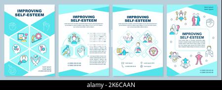 Improving self esteem turquoise brochure template Stock Vector
