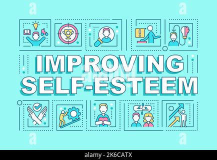 Improving self esteem word concepts turquoise banner Stock Vector