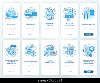 Setup alternative energy blue onboarding mobile app screen set Stock Vector