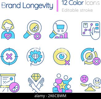 Brand longevity RGB color icons set Stock Vector