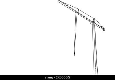 Continuous one line drawing of construction crane. Vector illustration Stock Vector