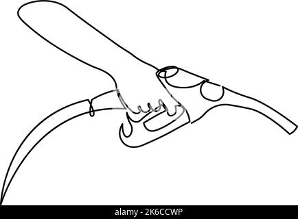 Hand holding refueling gun. Petrol pump in continuous line drawing style. Vector illustration Stock Vector