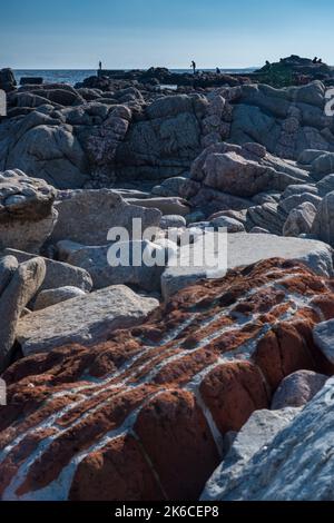 Part of a brick wall laying on the shore of a beach on a sunny and cold day in Montevideo Uruguay Stock Photo