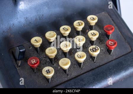 Keyboard on an old mechanical calculator Stock Photo