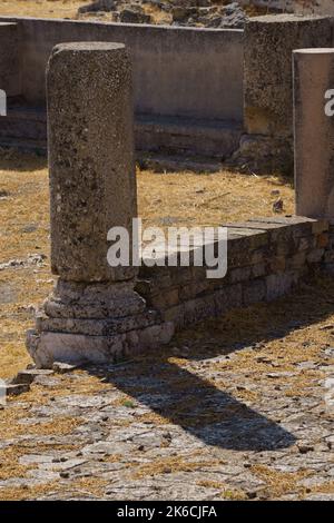 close-up detail of a roman column in the ruins of acinipo in Ronda Malaga Stock Photo