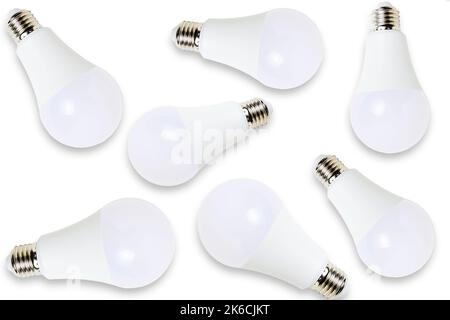 Abstract background LED eco friendly light bulbs on white background Stock Photo