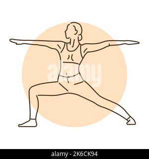 Warrior II Pose Virabhadrasana color line illustration. Pictogram for web page Stock Vector