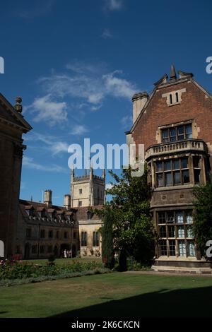 Pembroke college Cambridge from library lawn looking towards the old court with the Pitt building behind. Cambridge England Stock Photo