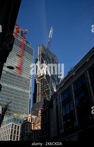 A view of the construction site of One leadenhall in the financial district of London uk. Stock Photo