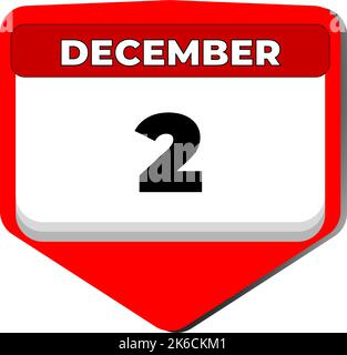 2 December vector icon calendar day. 2 date of December. Second day of December. 2nd date number. 2 day calendar. Two date. UAE national Stock Vector