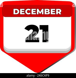 21 December vector icon calendar day. 21 date of December. Twenty first day of December. 21th date number. 21 day calendar. Twenty one date. Winter Stock Vector