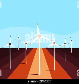 Wind power plant. Wind turbines. Renewable energy vector design. Green energy industrial concept Stock Vector