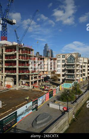 Construction site of One Millennium Bridge a new development of Sustainable riverside workspace next to the River Thames London UK. Stock Photo