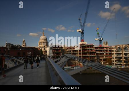 One Millennium Bridge construction site for a new sustainable office complex next to the river Thames and St Pauls Cathedral London. Stock Photo