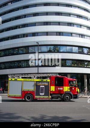 London Fire Brigade engines wait at Westminster Bridge as part of the Queens Lying in State moving ceremony. Stock Photo