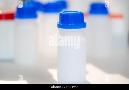 Plastic container for storing chemicals and food additives Stock Photo