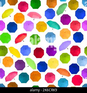 Seamless pattern of different colors colorful umbrellas isolated on white background Stock Photo